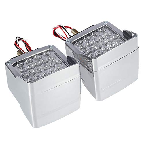 Partsam Double Face Square Led Fender Pedestal Lights Amber/Red 52 Led 3 Studs Mount Truck Trailer Stop Tail Turn Signal Lights Chrome Visor Waterproof W/ Side Reflex Clearance Lights Clear Lens #TOP7