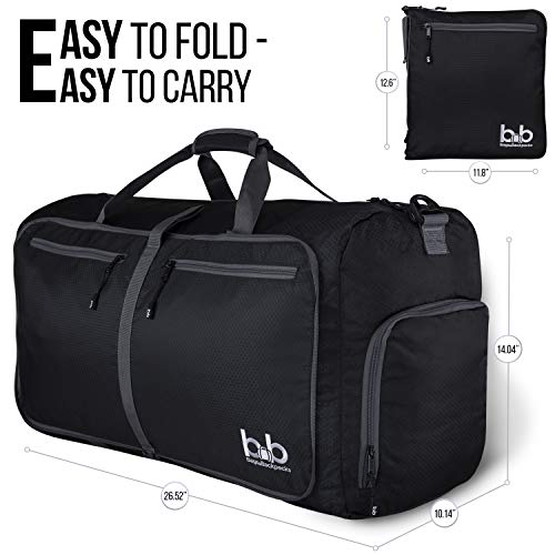 Extra Large Duffle Bag with Pockets - Waterproof Duffel Bag for Women and Men (Black)