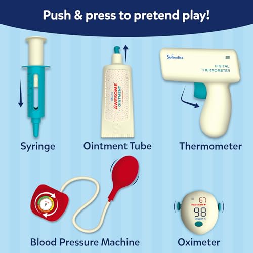 Image of Skillmatics Doctor Set for Kids - 35+ Piece Pretend Play Medical Kit with Interactive Tools, Thermometer, BP Monitor, X-Ray Sheets & Prescription Pad, Role Play Toy, Gift for Ages 4, 5, 6, 7, 8
