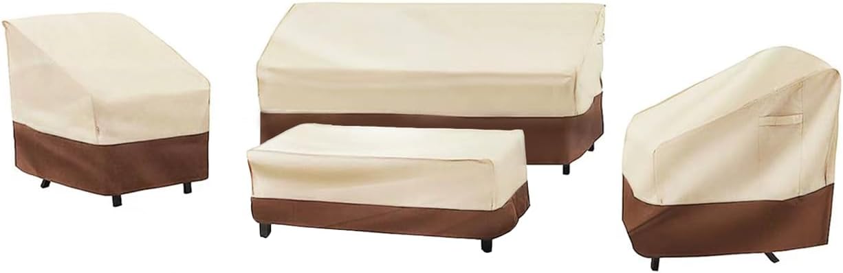 loriano Patio Furniture Cover Set, 4 Piece Outdoor Furniture Cover Waterproof, 600D Heavy Duty Lawn Patio Set Covers (Large) Beige-large