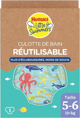 HUGGIES Little Swimmers, couches de bain pour bébé réutilisables Taille 5/6 (13kg et +), premières baigandes, protège sans gonfler, barrière anti-fuite,...