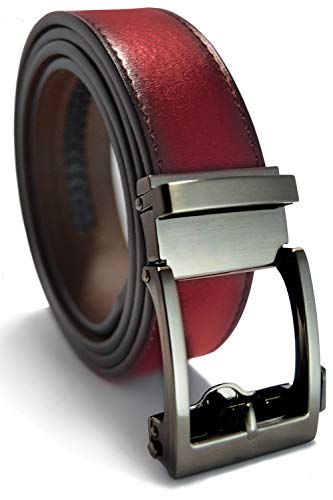 Classic Men's Leather Ratchet Click Belt - Gun Metal Buckle with Mahogany Brown Leather Belt (Trim to Fit: Up to 38'' Waist)2