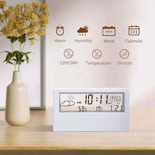 Image of Kadio Desk Clock, Digital Alarm Clock with Transparent Modern Design, Temperature, Humidity, Snooze, Aesthetic Home Decor, Office Decor, Battery Operated Table Clock for Bedroom, Office Shelf Etc