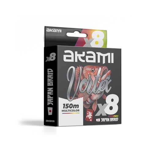 Akami VORTEX X8 MULTICOLOR Trecciato PE 8 Capi – Tecnologia Giapponese, Alta Resistenza, Profilo Tondo – Diverse Metrature (MULTICOLOR, 0.12 mm - 150 mt)