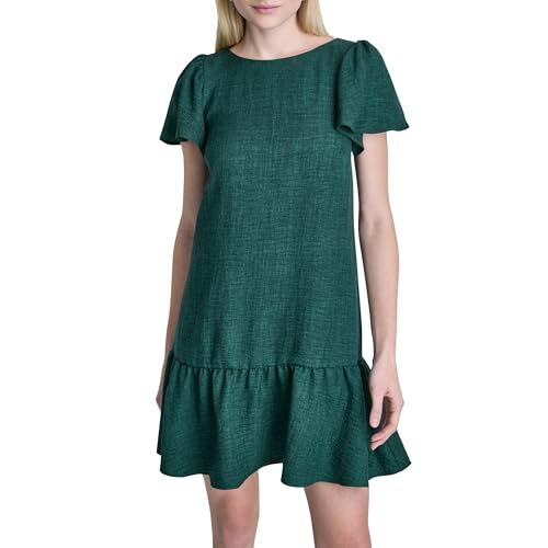 Image of DKNY Women's Flowy Short Sleeve Ruffle Hem Dress