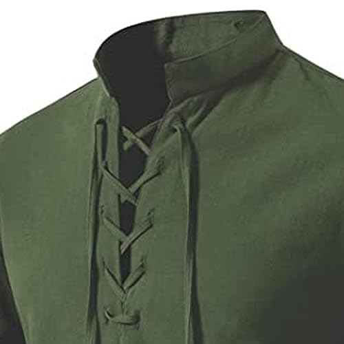 Men's Linen Cotton Retro Lace Up Shirt Long Sleeve V Neck Medieval Top Casual Pullover Henley Shirt3