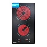 AURAKICH Plaque Vitrocéramique 2 Feux Encastrable 29cm – Plaque de Cuisson Electrique 3000W, Verre Vitrocéramique Antiusure, Commande Tactile, Minuteur, Compatible Tous Poêlons – Garantie 2 Ans