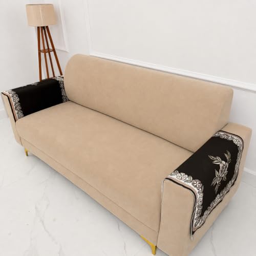 Image of Homerz Premium 'Luxe Series' Sofa Cover | Holland Velvet Fabric | Smooth Finish | Anti-Slip Fleece Backing Couch Protector (Royal, 2 pc Armrest, Armrest)