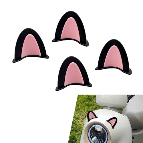 Hugwits 2 Pairs Cute Cat Ears Helmet Decorations, Removable Kitty Ear Stickers, Self Adhesive Kitty Ear Attachments, Universal for Most Bike, Electric Scooter & Motorcycle Helmets (Black & Pink)