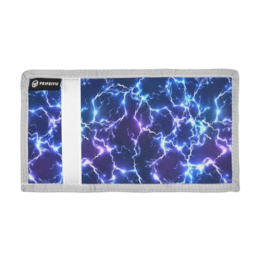 Kids Wallet for Boys Girls Blue Electric Lightning Trifold Canvas Outdoor Sports Wallet for Kids, with Zipper Coin Pocket2