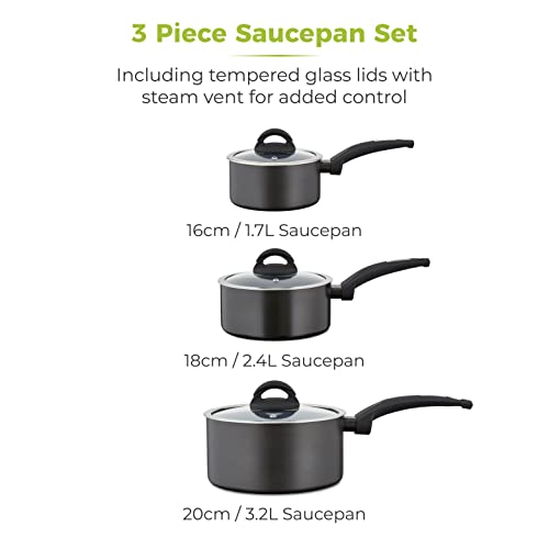 Tower T80302 Cerasure 3 Piece Saucepan Set with Non-Stick Coating, Suitable for All Hob Types Including Induction, 16/18/20cm, Graphite - Image 4
