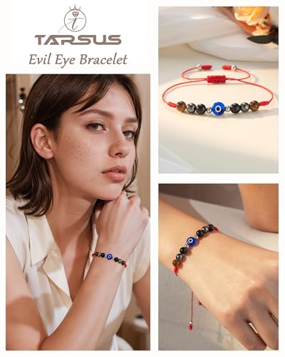 Tarsus Evil Eye Bracelets, Adjustable Red Bracelet for Women Men, Lucky Protection Gift - Black Tourmaline, Hematite, Tiger Eye Beads2