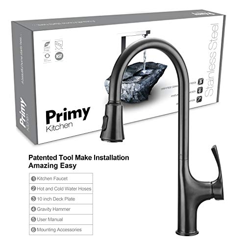 Primy Kitchen Faucets with Pull Down Sprayer, Modern Heavy Duty Lead-Free Single Handle High-Arc Kitchen Sink Faucet with Deck Plate, PVD Vibrant Matte Black Finished, Height 19-13/32“, 2115 - Thumbnail 5
