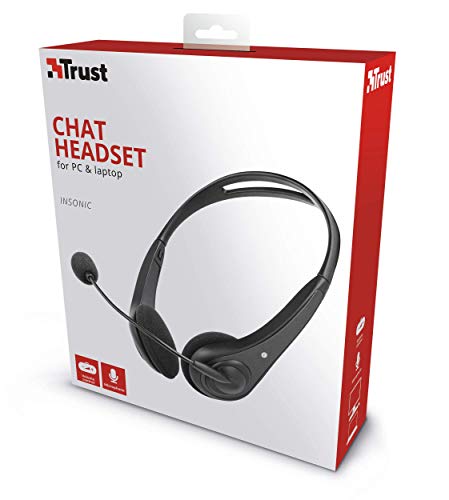 Trust InSonic Cuffie Stereo con Microfono Flessibile e Regolabile, con Controllo Volume In-Line, Nero