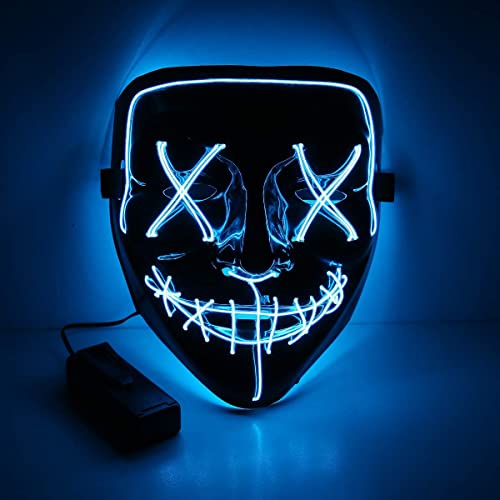 Halloween Purge Mask for Adults Led Light Up Scary Mask Cosplay Costume for Halloween Festival Masquerade Carnival Party