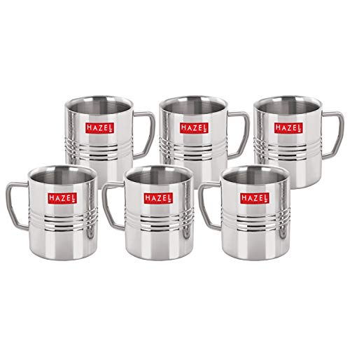 Image of HAZEL Stainless Steel Green Tea Coffee Amrapali Mug, Set of 6, 300 ml (Each)