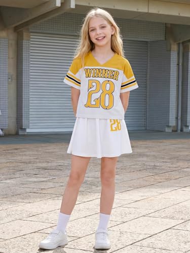Image of PureChapter Tween Girls 2 Piece Outfits Short Sleeve Tops and Pleated Skirt Set, Cute Pleated Skirt for Girls Size 7-14