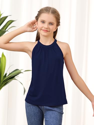GORLYA 2 Pack Girls Halter Neck Summer Sleeveless Shirt Multipacks Casual Curvy Tank Tops for 6-14Y4