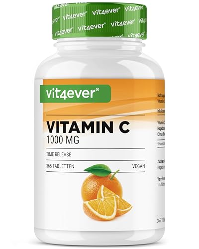 Vitamina C 1000mg - 365 tabletas en un año - Efecto retardado - Vitamina C + extracto de rosa mosqueta + bioflavonoides cítricos - Vegano