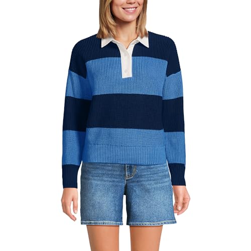 Lands' End Women's Drifter Rugby with Woven Collar Sweater