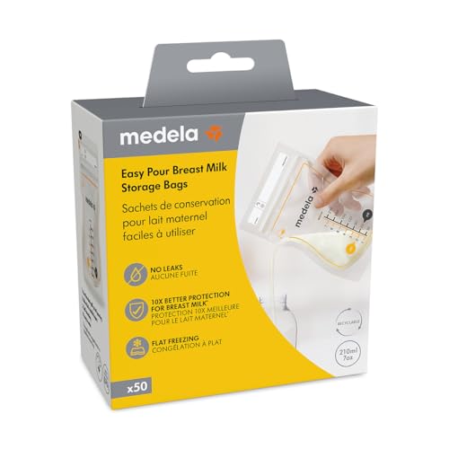 Image of Medela Easy Pour Breastmilk Storage Bags | 50 Count 210ml | Disposable Leakproof Breast Milk Bags with Milk Protection | Recyclable & BPA Free (Pack of 2)