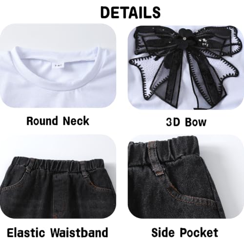 Image of Azmxynol Tween Girl Clothes Short Sleeve Top + Butterfly Design Jeans 2 Pieces Spring Summer Outfit Set, Size 6-16 Years