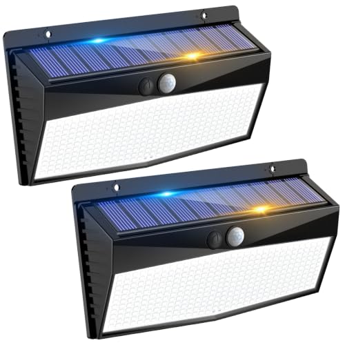 Image of Peasur 368 LED Solar Motion Sensor Lights Outdoor Waterproof with 3 Modes | 2 Pack, Cool White, Black Frame, Solar Powered, Security Lighting for Outside Yard Wall Garden Backyard Garage