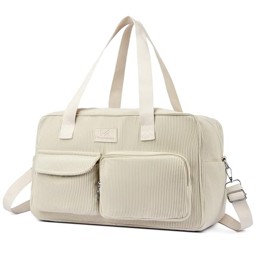Micmores Cord Reisetasche Sporttasche Damen 20L Weekender Wickeltasche Ryanair Handgepäck 40x20x25 Gym Bag Geburt Krankenhaustasche Mit PVC Nasse Tasche für Fitness (Beige)