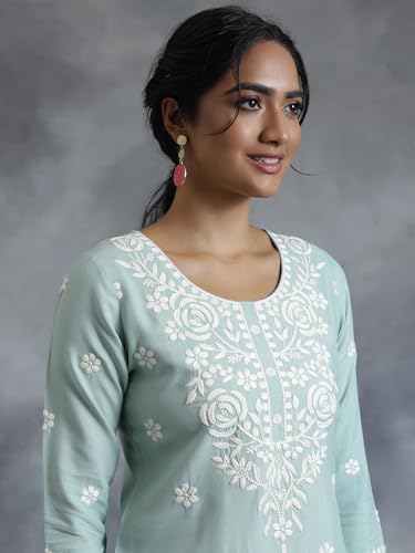 Image of Libas Womens Embroidered Viscose Straight Kurta for Women | Ethnic wear | Bridal Suit | Wedding Dress | Occasion wear