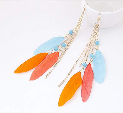 1 Pair Feather Dangle Earrings Bohemian Style Women Jewelry 3 Big Feather Tassel Hook Ear Stud Earrings with Beads- White4