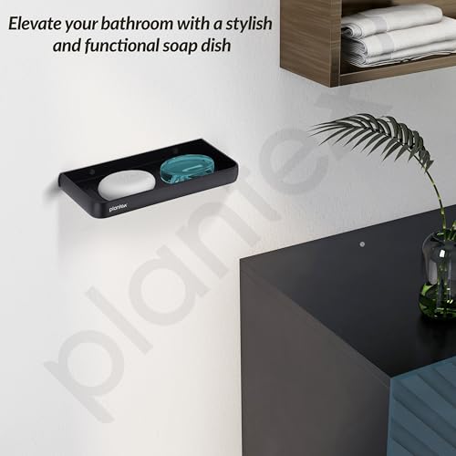 Image of Plantex Self Adhesive Aluminium Double Soap Holder for Bathroom /Dual Soap Case /Soap Stand /Bathroom Accessories - Pack of 1 (1503, Black)