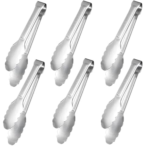 Sunenlyst Kitchen Tongs, 6Pcs Tongs Stainless Steel for Serving Food, Metal Tongs Small Tong for Buffet, Salad, Ice, Appetizer, Serving Utensils for Food (7Inch) Cover