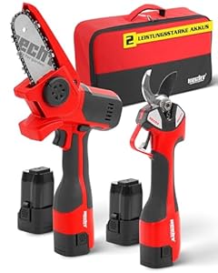 HECHT Akku Astschere 32 mm & Mini Kettensäge 14 cm – elektrische Gartenschere 650 W mit 2 × 14,4 V Akkus, Profi Baumscheren-Set für Garten-, Ast- & Holzsäge-Arbeiten, inkl. Tasche & Zubehör
