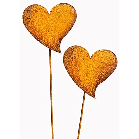 Blümelhuber Set of 2 Garden Stakes, Rust Heart, Decorative Patina Metal Hearts, Flower Stake as Decoration for Outdoor Use and Trellis for Plants Cover