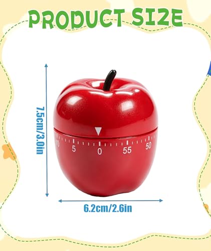 Image of Pomodoro Timer for Study, Pomodoro Timer, Study Timer, Red Apple Kitchen Timer with Alarm, Mechanical Study Timer for Cooking, Baking, and Time Management Tasks