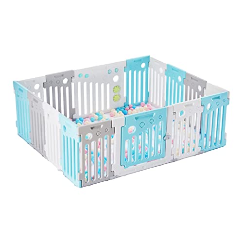 Parc Bébé pour la Sécurité Enfants Barriere en Plastique, Matériau PEHD, Intérieur-Extérieur-Jardin (bleu , 14+2 Panels) Cover