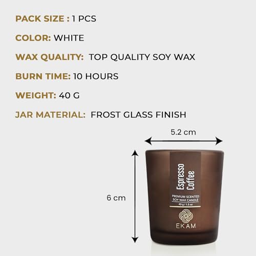 Image of EKAM Espresso Coffee Votive Soy Wax Scented Candle, 40 Grams, 10 Hours Burn Time| Long Lasting Premium Candles | Ideal for Home Decor | Gifting & Aromatherapy