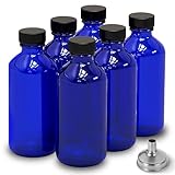 DIDITIME 2 oz Shot Bottles with Caps & Stainless Steel Funnels, Juicing Bottle Reusable Glass, 60ml Small Jars with Lids for Potion, Ginger Shots, Oils, Juice (Cobalt Blue, 6-pack)