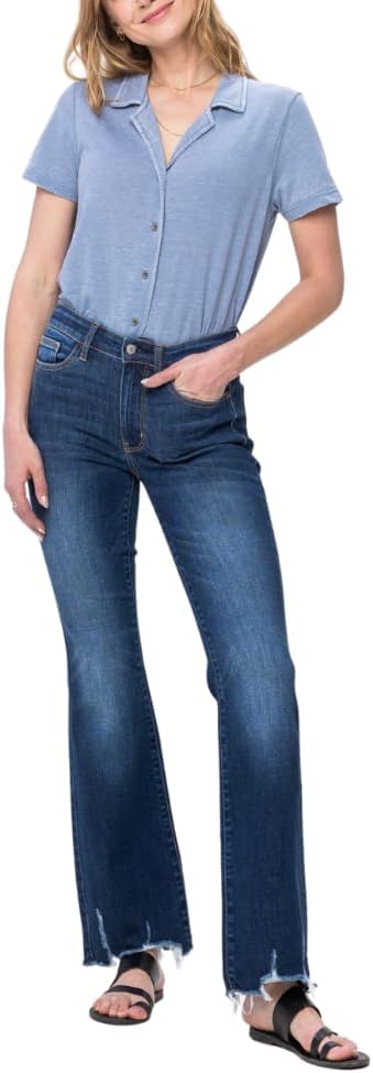 Judy Blue Mid Rise Dark Wash Frayed Hem Bootcut