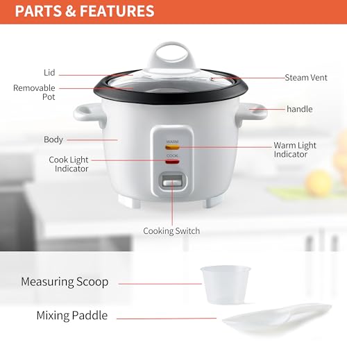 Mishcdea RICE COOKER HZ-M2L Mini Rice Cooker 2 Cups Uncooked & Steam Tray thumb #2