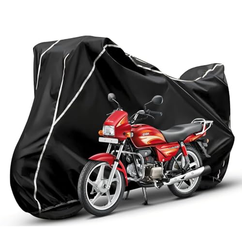 Image of Waterproof Bike Body Cover Compatible with Hero Splendor Dustproof Scratchproof - Motorcycle Cover for Two Wheeler, Outdoor Full Cover with UV, Duty, Rain Protection (Black & White) R1