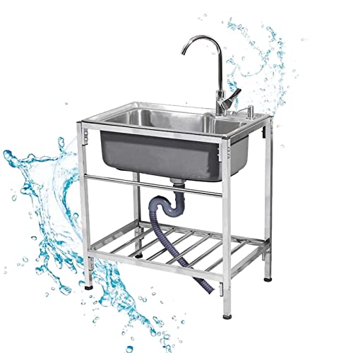 Évier commercial cuve unique en acier inoxydable portable pour restaurant et extérieur 52cm