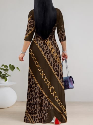 Image of PinkPatty Plus Size Maxi Dress for Women Casual V Neck 3 /4 Sleeve Boho Printed Long Dress with Pockets