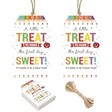 G2PLUS Back to School Gift Tags, 50PCS Welcome Back to School Tags, A Little Treat to Make The First Day Sweet Tag with String for Students, Teachers, Staffs