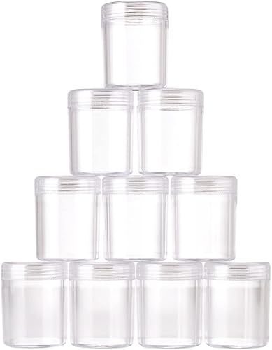 Craftdady 10 recipientes de plástico transparente para almacenamiento de cuentas, frascos con tapa, botella redonda, caja organizadora transparente