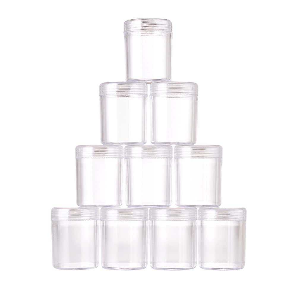 Craftdady 10pcs Clear Plastic Bead Containers Storage Container Box Jars with Lid Round Bottle Transparent Organizers Box 1.5"x2" 20ml for DIY Diamond Beads Crafts Jewelry
