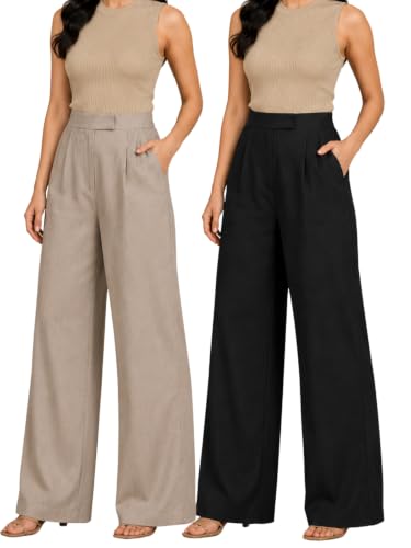 Image of Leriya Fashion Women Relaxed Fit Wide Leg Trousers | Malai Cottage Clip Closure Wide Leg Pants for Women | Casual Straight Lounge Pants with Pockets | Stylish Everyday Office Outfit Bottom Pant
