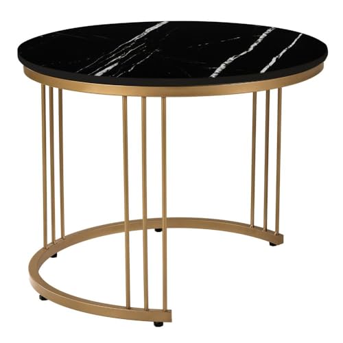 Image of Wakefit Frappe Coffee Table I Marble Finish I Vitrified Tile Top I Colonial Black