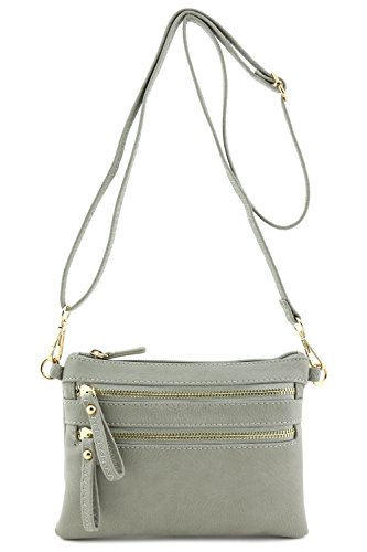 Multi Zipper Pocket Small Wristlet Crossbody Bag (Gray)