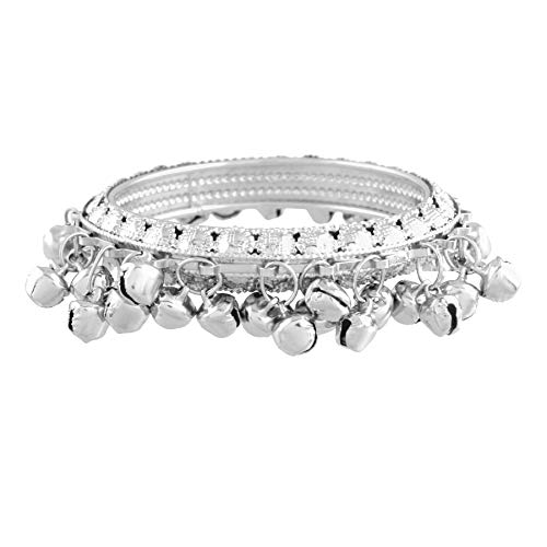 Image of I Jewels Silver Plated Handcrafted Bangles /Kada Embellished with Ghungroo (ADB427S) (Pack of 2)